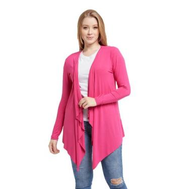 Imagem de Cardigan Feminino Plus Size Kimono Manga Longa - Konoa, Rosa, G1, Femi