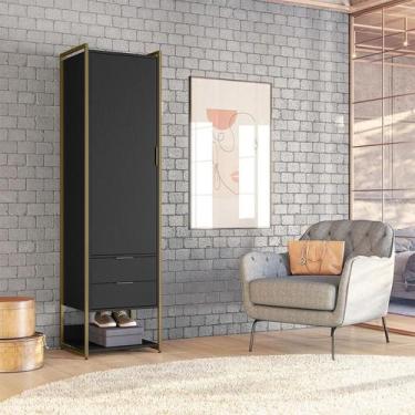 Imagem de Guarda-Roupa Closet Industrial Mital 1 PT 2 GV Preto e Dourado - Mobly