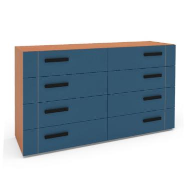 Imagem de Cômoda Lisboa 8 Gavetas Azul e Freijó