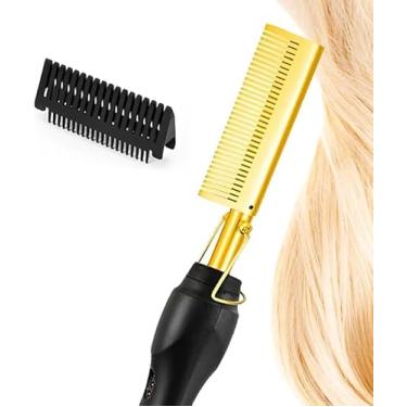 Imagem de Pente Quente Elétrico Alisador e Modelador de Cabelos Cacheados e Ondulados – Fios Lisos em Minutos sem Quebrar – Aquece Rápido, Reduz o Frizz e Dá Brilho com Segurança e Praticidade