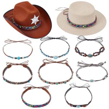 Imagem de PLIGREAT 8 peças de substituição de faixa de chapéu de cowboy, faixas étnicas ocidentais turquesas, chapéus rurais clássicos para mulheres e homens, chapéus de palha de vaqueira, chapéus de couro