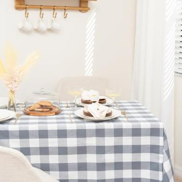 Imagem de Toalhas de mesa de algodão xadrez cinza - 100% algodão, retangular, reutilizável, lavável, toalha de mesa absorvente para uso externo e interno (cinza, 264 x 152 cm)