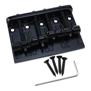 Imagem de OVSAL Ponte condutora preta para baixo elétrico com selas de aço inoxidável, placa de liga de zinco, ponte fixa de 4 cordas compatível com peças de reposição para ponte de baixo de precisão Fender