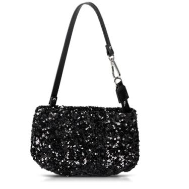 Imagem de Bolsa feminina com lantejoulas, bolsa axila, bolsa para casamento, formatura, festas, viagens (preto), Preto, One Size