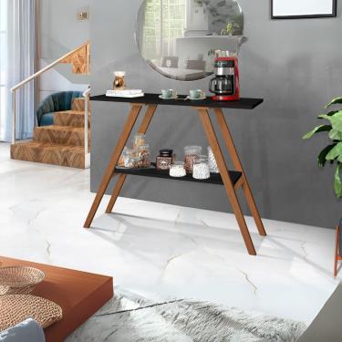 Imagem de Aparador Cantinho Cafe Preto Mesa Estreita Cafeteira Xicaras