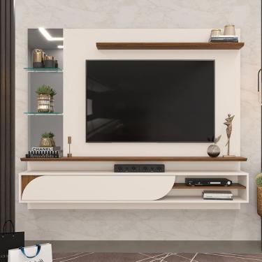 Imagem de Rack Suspenso Para Tv Até 60 Polegadas 1 Porta 2 Prateleiras Ravi Dj Móveis Off White/freijó