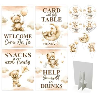Imagem de Bella and Bentley Novelty 80 Peças De Decorações Para Chá Bebê "We Can Bearly Wait" Com Ursinho Pelúcia Marrom - 4 Centros Mesa, Placa Boas-Vindas, 36 Topos Cupcake Urso, 40 Adesivos "Thank You Bear
