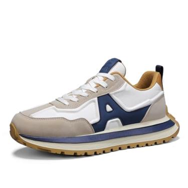 Imagem de Boaobaihuo Tênis masculino moderno com cadarço plataforma cano baixo bico redondo antiderrapante casual sapatos grossos para academia, esportes, tênis, corrida, caminhada, Azul, 37