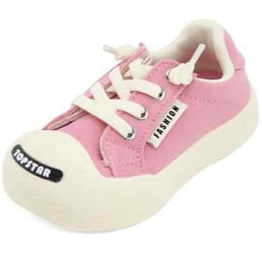 Imagem de Tênis infantil de lona com bico largo, cano baixo, clássico, de lona, cadarço moderno, sapatos casuais para meninos e meninas, rosa, 19