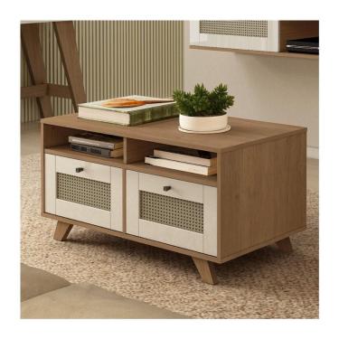 Imagem de Mesa De Centro Retangular 2 Gavetas 91cm Retrô Multimóveis Cr45313 Cinamomo-off White