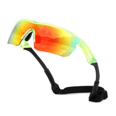 Imagem de FEISEDY Óculos de sol polarizados de beisebol infantil juvenil esportivo ciclismo armação leve UV400 meninos meninas B0236, 06 Verde transparente e vermelho, 67mm