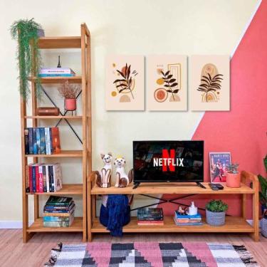 Imagem de Rack de TV de Madeira Pinus com Estante 6 Prateleiras Slim Linea Nozes