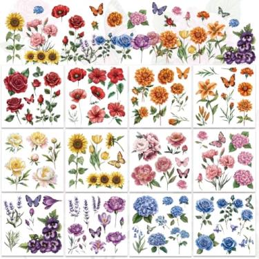 Imagem de WEBEEDY 12 folhas vintage flor janela adesivos girassol rosa hortênsia lírio borboleta dupla face decalques de vidro para janelas de vidro, retro floral esfregar em transferências adesivos para casa