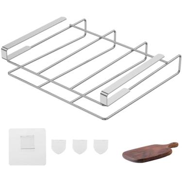 Imagem de bigjvbfv Suporte para tábua de cortar sob o armário, suporte para tábua de cortar de aço inoxidável, prateleira suspensa sem broca, prateleira suspensa para tábua de corte horizontal vertical