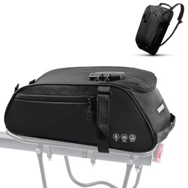 Imagem de OFFBONDAGE Bolsa para bicicletário com trava de combinação de 3 dígitos, bolsa refletiva à prova d'água para bicicletas, porta-malas de bicicleta de 8 L com vários bolsos, mochila de bicicleta com