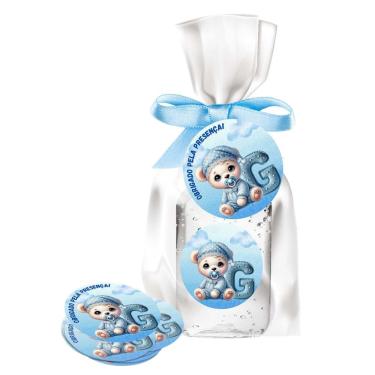 Imagem de kit 25 Lembrancinhas Alcool Gel Ursinho Azul Maternidade e Chá De Bebê