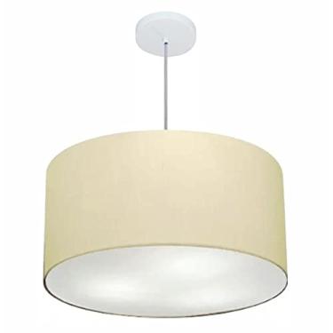 Imagem de Lustre Pendente Cilíndrico Cúpula Tecido 60x30 cm, Vivare Iluminação, Pendente4101 LA, Algodão Cru, Grande