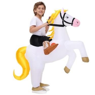 Imagem de Fantasia de cavalo inflável para crianças, fantasias de Halloween para explosão de cavalo branco