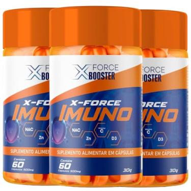 Imagem de KIT X Force Imuno - NAC 600mg, Zinco Quelato, Vitamina C 300mg, D3 2000UI - 3 UN 180 cápsulas