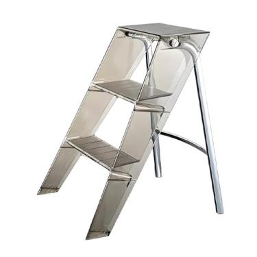 Imagem de Lzyjckh Escada de acrílico com 3 degraus, Puffs decorativos modernos, Banco dobrável com degraus e design 2 em 1, para uso doméstico e no escritório,Gray