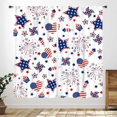 Imagem de Cortinas de quarto de 4 de julho, vermelho, azul, estrelas, fogos de artifício, Dia da Independência, Patriota, casa, tratamentos de janela, cortinas para quarto, sala de estar, banheiro, 53 cm L x
