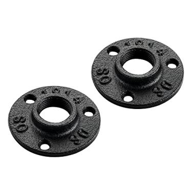 Imagem de Flange de piso de 1,27 cm - Home Expert Pacote com 10 Flange de tubo de ferro fundido maleável pintado de preto com furo rosqueado para decoração vintage industrial