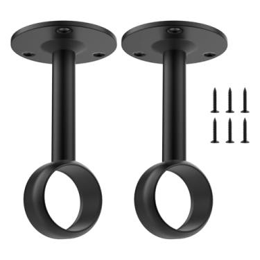 Imagem de SDTC Tech varão de cortina suporte de montagem de teto suporte de aço inoxidável suporte de vara de flange suporte de varão de armário extremidade suporta soquete com parafusos correspondentes, 1"-black-2pack