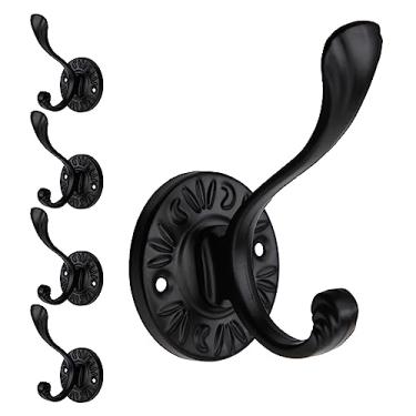 Imagem de 5 ganchos pretos para casacos de parede ganchos de parede para casa de fazenda preto fosco ganchos de parede com parafusos de metal fosco ganchos de toalha pretos para banheiros ganchos de entrada para pendurar casacos, chaves, chapéus, cachecóis, roupão, bolsas