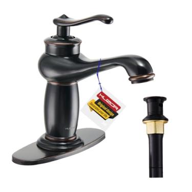 Imagem de KUZOR Torneiras de banheiro de latão vintage, instalação de 5 minutos, torneira de pia de furo único antiga ORB fácil de manusear - para banheiro/penteadeira/trailer - altura da torneira de 16,69 cm