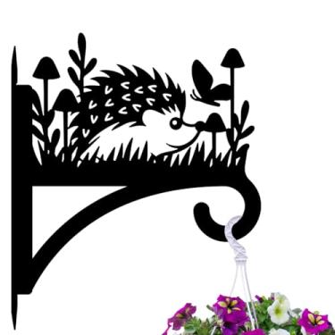 Imagem de peacoblue Ganchos de ferro para pendurar plantas internas ao ar livre, vasos de samambaias, lanterna, alimentador de pássaros, sinos de vento, 30 x 35 cm, suporte de parede de metal resistente ao