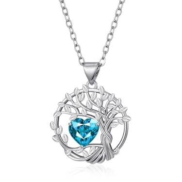 Imagem de TALYKONG Colar de pedra do mês de nascimento da árvore da vida para mulheres, colar de granada, janeiro/fevereiro/março/abril/maio, aniversário, Natal, joias para mãe, esposa, irmã, Small, Latão, Sem