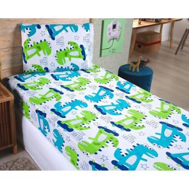 Imagem de Kit Jogo De Lençol Solteiro Com Elástico 2 Peças(Dino Verde)