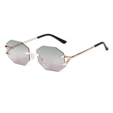 Imagem de JRLLFD Óculos de sol polígono sem aro, masculino, de metal, fashion para mulheres, lentes degradê, sem armação, óculos escuros (6)