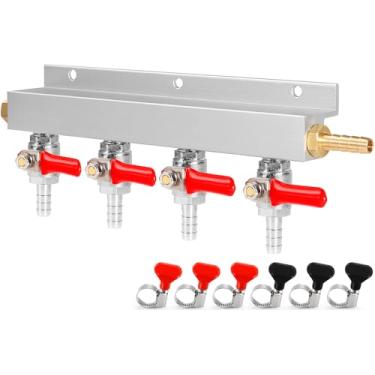 Imagem de Dbgogo Coletor de gás, distribuidor de gás co2 de 4 vias, encaixe de bardo Kegerator, divisor de CO2, distribuidor de ar de barril de cerveja, co2, coletor de CO2 com válvulas de retenção e