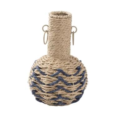 Imagem de Fenteer Vaso de flores trançado à mão, vaso decorativo, rústico, artístico, arranjo de flores secas para entrada, quarto, estante, decoração de lareira, Corda Azul