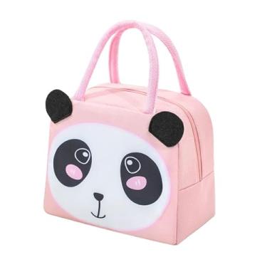 Imagem de Bolsa Térmica Infantil Lancheira Escolar Marmita com Alça Estampas 3D de Animais Fofos Isolamento Térmico Reutilizável Impermeável para Crianças e Passeios (Rosa-Panda)