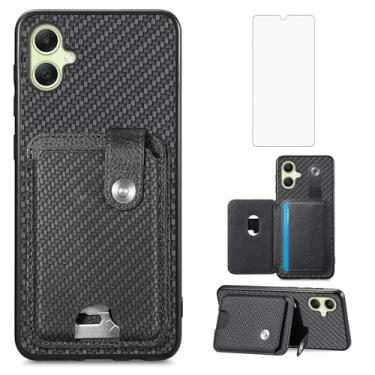 Imagem de Asuwish Capa para celular Samsung Galaxy A06 5G com protetor de tela de vidro temperado fina e suporte magnético para cartão de crédito slot para meninas celular Ao6 A 06 4G LTE mulheres homens preto