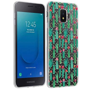 Imagem de Gufuwo Capa transparente e fina projetada para Galaxy J2 2019, Galaxy J2 Pure/J2 Core/J2 Shine/J2 Dash/J260, capa de TPU macio floral com absorção de choque para Samsung J2 Core (cacto)