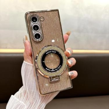 Imagem de MVVKKY Capa magnética brilhante com anel galvanizado para Galaxy Z Fold6 (para Galaxy Z Fold6/dourada)