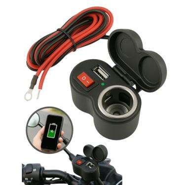Imagem de Carregador USB Moto 12V À Prova D'Água Entrada Isqueiro Tomada Adaptador Led Suporte Interruptor Instalação Rápida Cabo 1,20m Guidão Carrega Celular GPS Acessórios 10A Universal Resistente