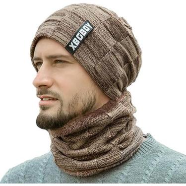 Imagem de Kit Touca Boina Gorro Cachecol Gola Beanie Forrada Lã Inverno Frio Uni