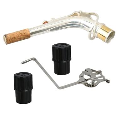 Imagem de Yibuy 2 plugues de extremidade de saxofone + suporte de braçadeira de lira de saxofone + pescoço dobrado para sax alto E Flat