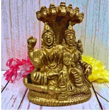 Imagem de Purpledip Brass Idol Vishnu-Lakshmi (Laxminarayana): Estátua colecionável para templo doméstico (12435)
