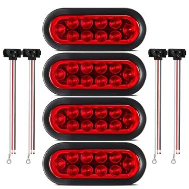 Imagem de Partsam (4 caminhões de reboque com LED selado vermelho 15,24 cm oval, montagem alinhada, incluindo plugue de 3 pinos impermeável com fios e ilhós selados