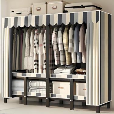 Imagem de Guarda-roupa Dobrável, Guarda-roupa Portátil Parede De Tubo Espessado Dobrável De Uma Peça Forte E Durável Para Dureza Total, Guarda-roupa De Pano Mais Largo, Mais Profund, 168 * 50 * 170cm