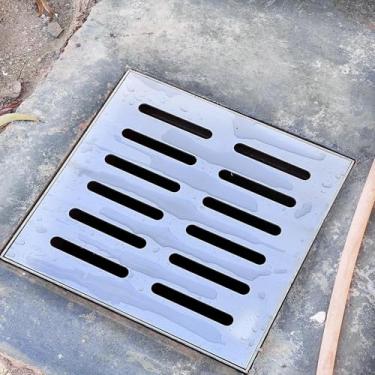 Imagem de Tampa De Trincheira De Drenagem De Aço Inoxidável, Grelha De Drenagem De Bacia De Captura Quadrada Com Tampas De Poço De Estrutura Para Quintal Decorati, Lxwxh-50x50X3cm/19.7x19.7x1.2in