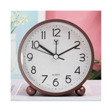 Imagem de Despertadores Despertador analógico redondo para sala de estar cozinha quarto escritório cabeceira desktop relógio a pilhas fácil de definir alarme Relógio de cabeceira(Gold)
