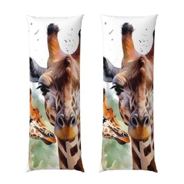 Imagem de Capa de travesseiro corporal com zíper oculto, fronha longa de microfibra macia e respirável para travesseiro corporal, capas de travesseiro de girafa de cervo aquarela para dormir, presente de cama