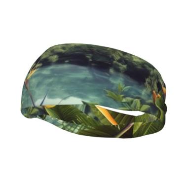 Imagem de Bandanas de corrida para homens e mulheres, faixas de transpiração com paisagem tropical, absorção de umidade, faixas esportivas para suor, moda, lenço de cabeça atlético, faixa de cabelo elástica