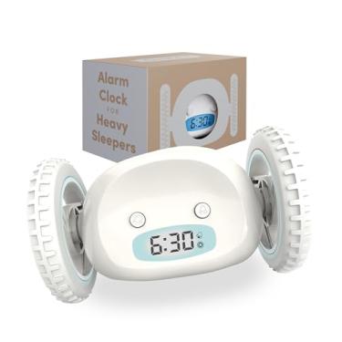 Imagem de CLOCKY Relógio Despertador con Rodas| Despertador Super Alto para Dorminhocos e Sono Pesado (Adultos, Crianças) Alarme de Quarto que se Move, Rebola, Foge, Corre e Salta (Branco)